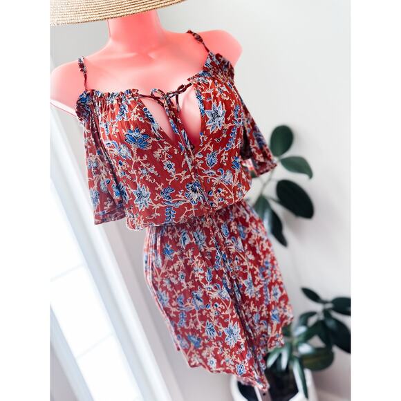 Wild Blooms at Golden Hour Flowy Boho Floral Off Shoulder Romper - Picture 4 of 8